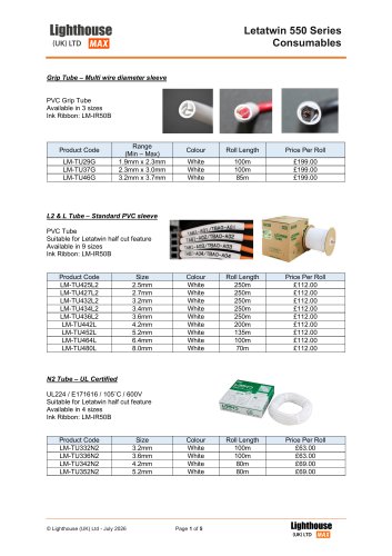 Letatwin (LM-550A3) - Consumables Pricelist