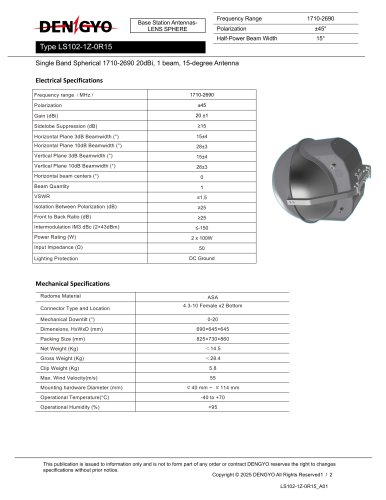 LS102-1Z-0R15 Luneburg Lens Antenna
