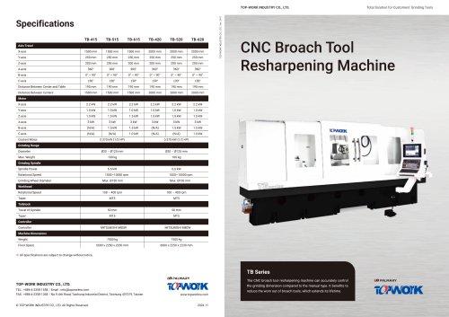 CNC Broach Tool Resharpening Machine - Topwork Industry Co., Ltd