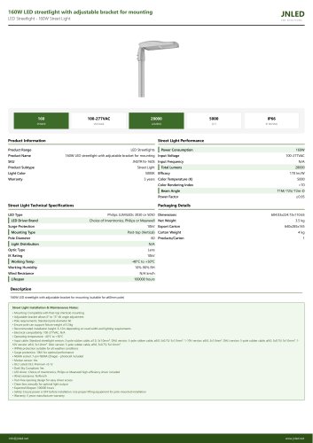 160W LED streetlight with adjustable bracket for mounting