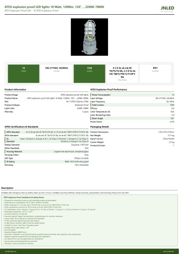 ATEX explosion proof LED lights 10 Watt, 1200lm, 120&deg;, , ,2200K-7000K