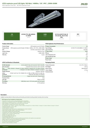 ATEX explosion proof LED lights 100 Watt, 14000lm, 120&deg;, IP67, ,2200K-6500K