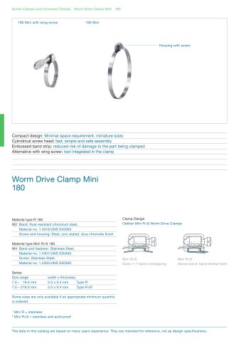 Screw Clamps and Universal Clamps Worm Drive Clamp Mini 180