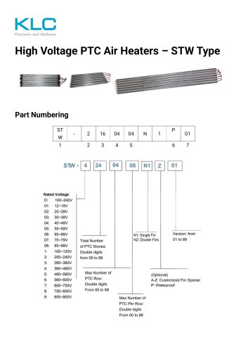 High Voltage PTC heater STW Type Specification 