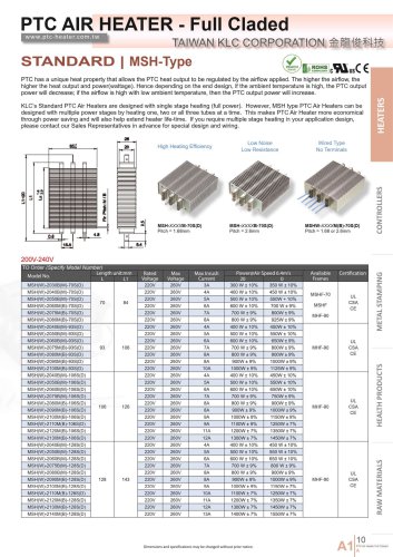 PTC Air Heater Satandard MSH Type