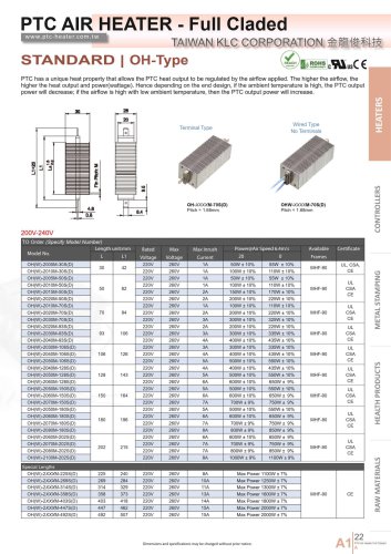 PTC Air Heater Standard OH Type