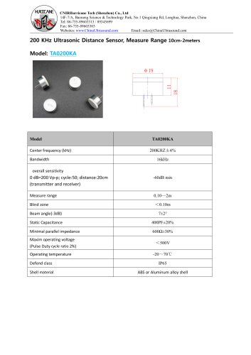 TA0200KA-Ultrasonic-Distance-Sensor-Datasheet
