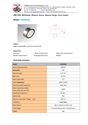 TA0200KB-Ultrasonic-Distance-Sensor-Datasheet