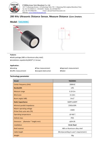 TA0200KC-Ultrasonic-Distance-Sensor-Datasheet