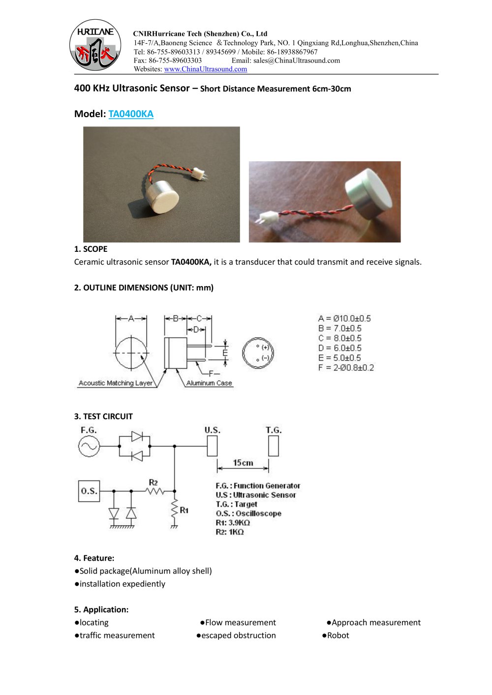 TA0400KA-Ultrasonic-Distance-Sensor-Datasheet - Hurricane PZT