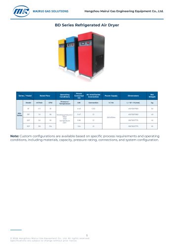 BD Series Refrigerated Air Dryer