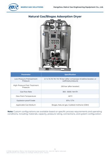 Natural/Biogas Gas Adsorption Dryer