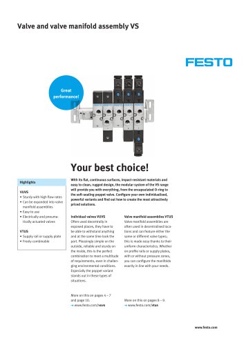 Valve and valve manifold assembly VS