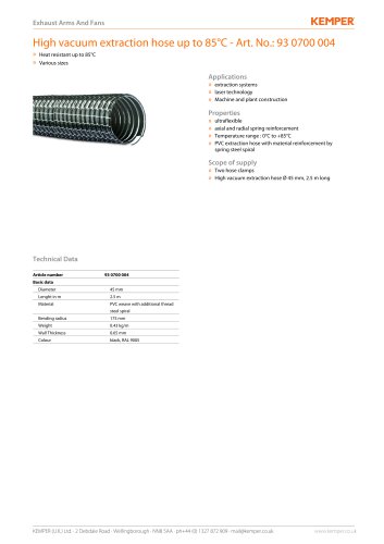 High vacuum extraction hose up to 85°C - Art. No.: 93 0700 004