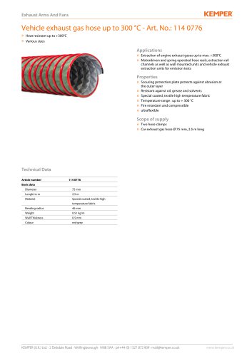 Vehicle exhaust gas hose up to 300 °C - Art. No.: 114 0776