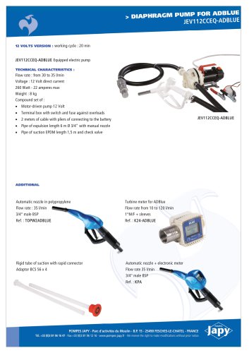 Diaphragm pump 12 V for ADBLUE: JEV112EQ-ADBLUE