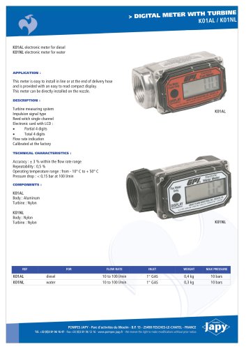 Digital meter with turbine: K01AL - K01NL