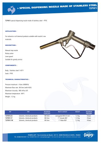 Dispensing gun made of stainless steel-PTFE: TOPW1i