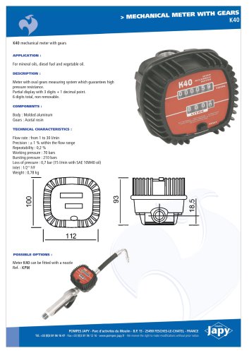 Mechanical meter with gears: K40