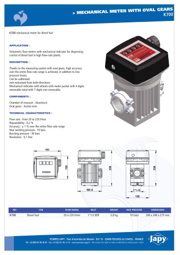 Mechanical meter with oval gears: K700