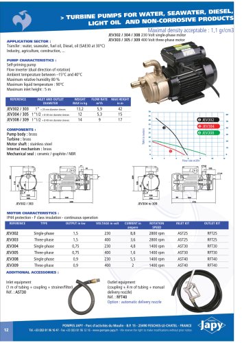 Turbine pump for water: JEV302 to JEV309