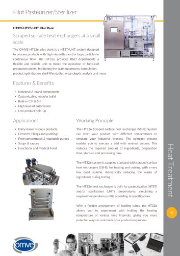 OMVE HT326 Laboratory UHT/HTST for high viscous products