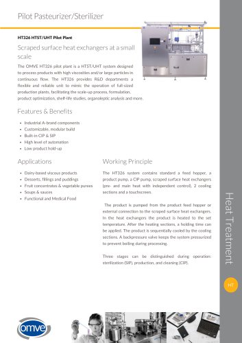 OMVE HT326 Laboratory UHT/HTST for high viscous products