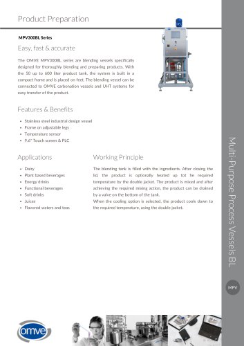 OMVE MPV300BL Blending Vessel Series