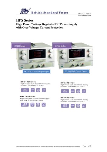 HPS SERIES - HIGH POWER/ VOLTAGE REGULATED DC POWER SUPPLY WITH OVER VOLTAGE/ CURRENT PROTECTION