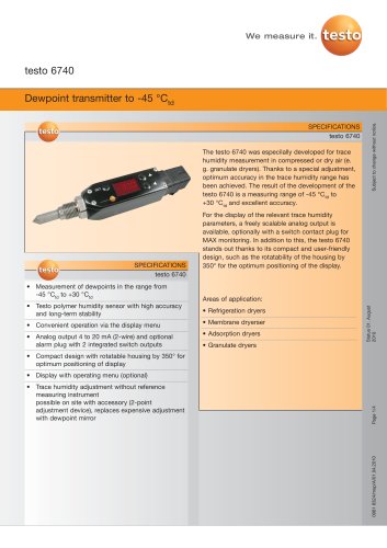 Dewpoint transmitter to -45 °Ctd - testo 6740