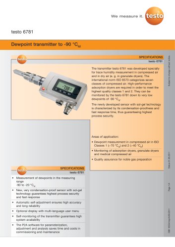 Dewpoint transmitter to -90 °Ctd - testo 6781