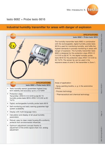 Industrial humidity transmitter for areas with danger of explosion - testo 6682