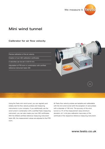 Mini wind tunnel - Calibrator for air flow velocity