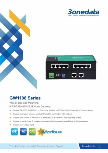 3onedata | GW1108 | 8-port RS-232/485/422 to Ethernet Modbus Gateways