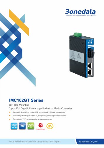 3onedata | IMC102GT | Gigabit Ethernet to Fiber Converter | 2 ports Industrial Media Converter