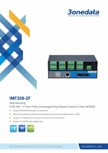 3onedata |  IMF208-2F | 8-port RS-485 to 2-port Fiber Converter