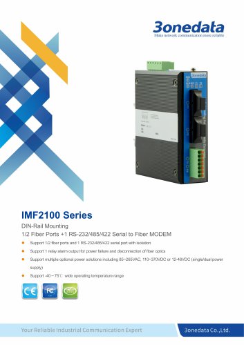 3onedata | IMF2100 | DIN-Rail Mounting 1-port RS-232/485/422 to Fiber Converter