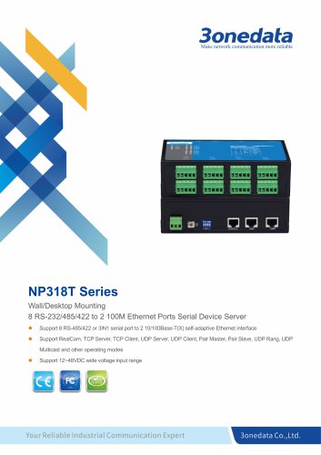 3onedata | NP318T | 8-port RS-232/485/422 to 2-port Ethernet Converter