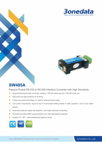 3onedata | SW485A | Industrial-grade RS-232 to RS-485 Converter