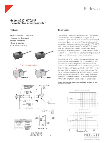 Endevco® model 6237M70 and 6237M71 piezoelectric accelerometers to +650°C