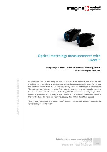 Optical metrology measurements with HASOTM - SWIR optical metrology Application Notes