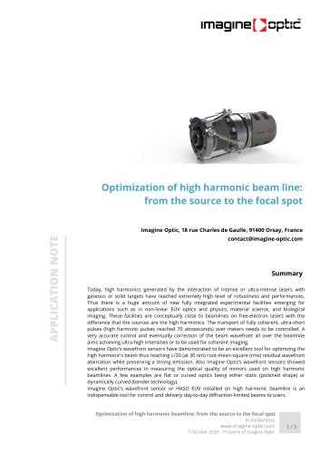 Optimization of high harmonic beam line: from the source to the focal spot - X-EUV optical metrology Application Notes