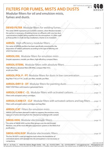 FILTERS FOR FUMES, MISTS AND DUSTS