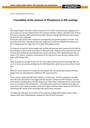 TR-Traceability of the amount of Phosphorus in NiP-coatings