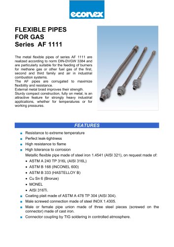 FLEXIBLE PIPES FOR GAS Series AF 1111