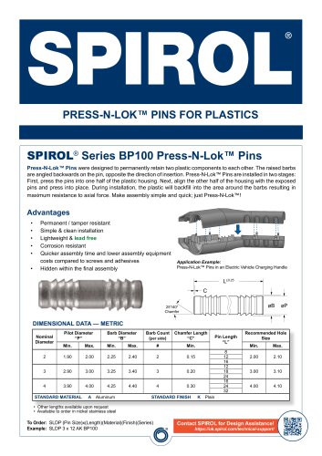 SPIROL Press-N-Lok&trade; Pins for Plastics