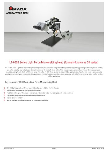 LT-050B Series Light Force Microwelding Head (formerly known as 50 series)