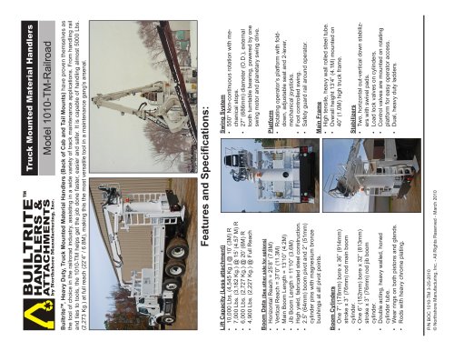 1010-TM Truck Mounted Material Handler - Back of the Cab specification sheet