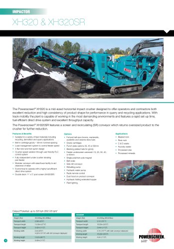 Powerscreen XH320 & XH320SR Impactor Crusher Brochure