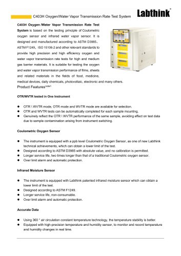 C403H Oxygen/water Vapor Transmission Rate Test System